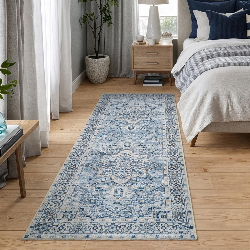 Bloom Rugs Caria Washable Non-Slip 7 ft Runner - Blue