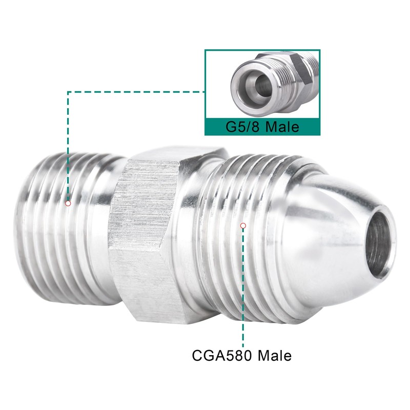 GRYVOZE Argon Adapter G5/8 Male to CGA580 Male, Nitrogen Adapter