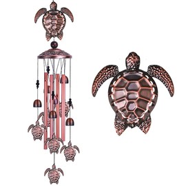 Sea Turtle Wind Chimes Outdoor Indoor Decor - With 4 Tubes 6 Bells 7 Turtles 37In Waterproof Suspension Mobile Tortoise Wind Chimes for Home, Xmas Mom Gifts, Balcony, Festival, Tree, Garden Decoration