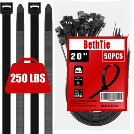BethTie 20 inch Zip Ties Heavy Duty 50 PCS, 250 LBS Ultra Strong Plastic Wire Ties, Large Cable Ties Extra Long Tie Wraps, Indoor and Outdoor UV Resistant