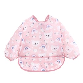 Qwrqwr Baby Bib with Sleeves Waterproof Weaning Bib for Toddlers 6-36 Months Coverall Apron Machine Washable for Mess-Free Feeding Soft Safe and Stylish Design (Pink)