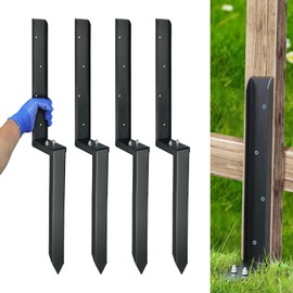JPOIP Heavy Duty Steel Fence Post Repair Kit, 32 Inch Long Fence Post Anchor Ground Stakes for Repair Tilted/Broken Wood (4 Pack)