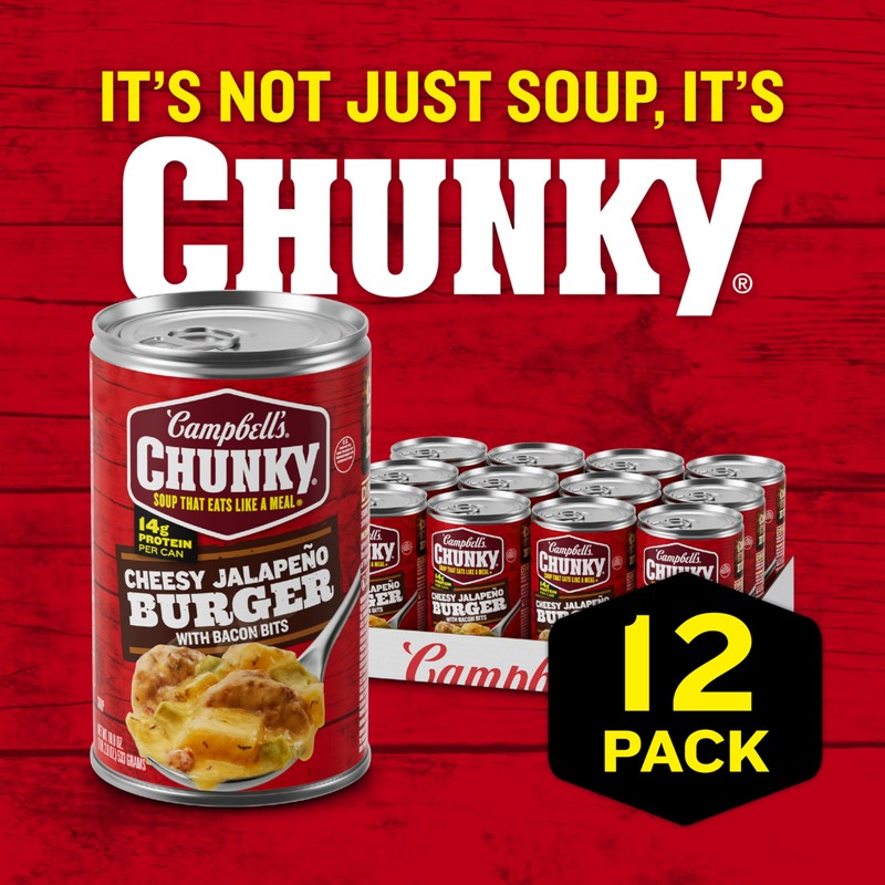 Campbell’s Chunky Soup, Cheesy Jalapeño Burger with Bacon Bits, 18.8