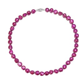 PremiumPearl 9-10mm Cranberry Freshwater Cultured Pearl Necklace for Women AA+ Quality Sterling Silver, 17"