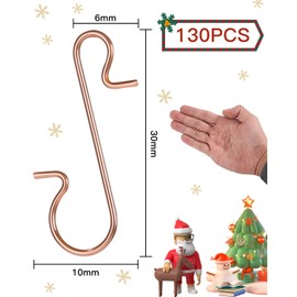 SOBEAU Pack of 130 Christmas Ornament Hooks, S-shaped Christmas Tree Hangers and Ropes, Christmas Baubles Hangers, Small Christmas Tree Hooks, Metal Decorative Pendant for Christmas Lights, Decorating