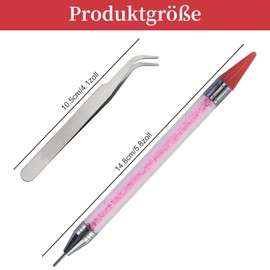1 x Rhinestone Picker Dotting Pen Dual Ended Gemstones, Nail Point Pen, Dotting Pen Nail Art Tools, Decoration Tool for DIY Nail Design, Rhinestones, Dot Work (Pink) with 1 Tweezers