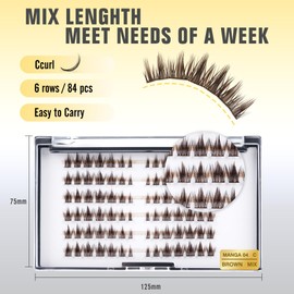 Cluster Lashes,C Curl Brown Individual Eyelashes Fluffy Reusable Manga Lashes Clusters for Diy Lash Extensions LANKIZ