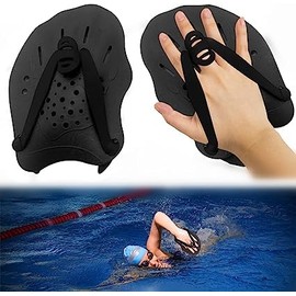 Palas de Natación, 1 Par Paletas de Natación para Principiantes,Palas Mano Natacion con Correas Ajustables，Palas de Mano Palas de Entrenamiento para Natación,Niños y Adultos Palas de Mano para Nadar (Negro)
