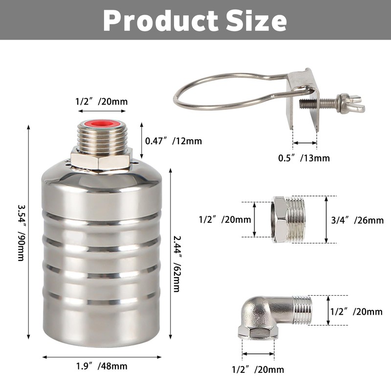 2 Pack Float Valve, 1/2" to 3/4'' Automatic Water Level