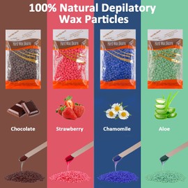 Wax Beans for Hair Removal, Wax Beads for Full Body Hair Removal, 400 g Wacsh Beans and 10 Wooden Spatulas (4 Pack)