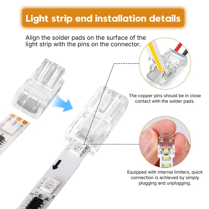SDLDEER 2 Pin 8mm Led Strip Light Connectors, 15Pcs Led