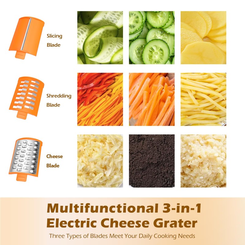 Electric Cheese Grater with 3 Set Blades, Automatic Efficient Slicer