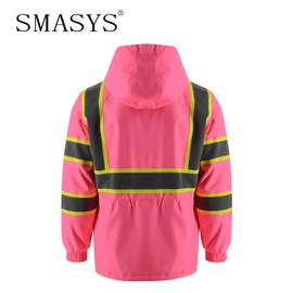 SMASYS Hi-Viz Thin Windproof Raincoat Pink Blazer Safety & Protective Jacket, Construction with Mesh Lining Work Wear (XL,Without Padding)