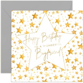 Special Boyfriend Birthday Card - Gold Foil Star Birthday Card for Boyfriend from Parents - Adult, Teenager or Child - Male Birthday Cards for Him - Contemporary Star Design | Blank Inside Envelope