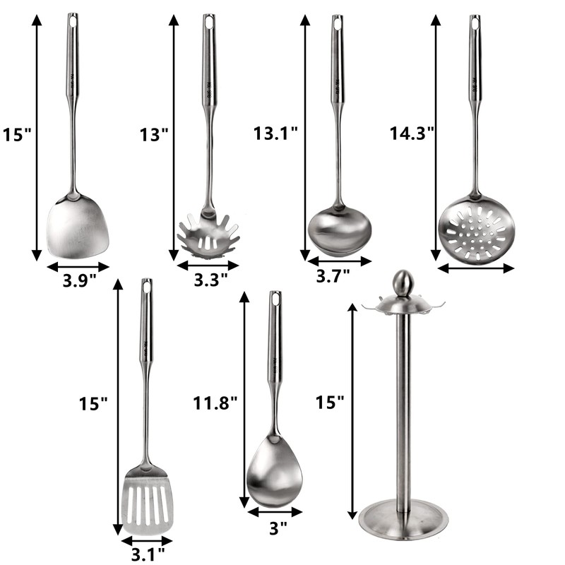 Peohud Set of 7 Kitchen Utensil Set, 304 Stainless Steel