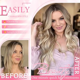 Clip in Hair Extensions Real Human Hair, Seamless Balayage Human hair Clip ins Extensions for Women Invisible Straight 8Pcs Double Weft Light Blonde Highlight Golden Blonde 24inch 120g