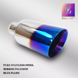 ZEXHAUST 5in BIG Blue Flame Exhaust Tip 2.5in Inlet 12in L Angle Double Wall Louder Sound