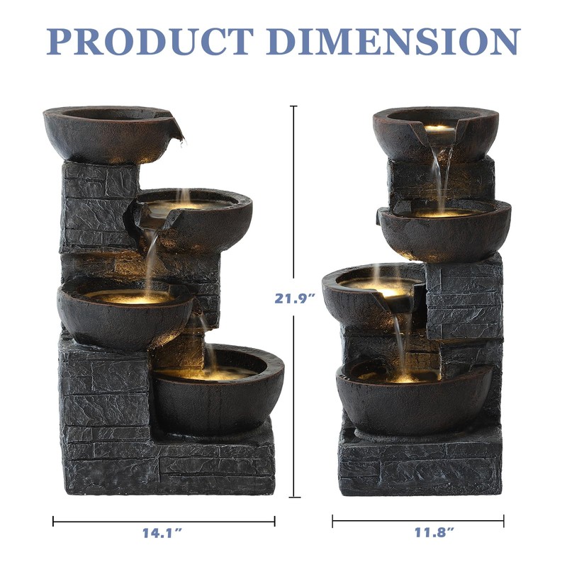 Outdoor 4-Tiers Water Fountain, Garden Cascading Waterfalls Fountain with 4