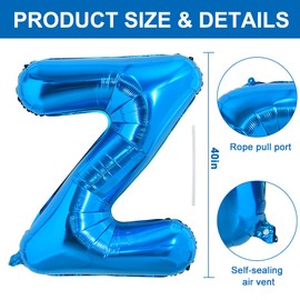 TONIFUL 40 Inch Large Blue Letter Z Balloons Giant Alphabet Letter Balloons,Foil Mylar Big Balloons for Birthday Party Anniversary Supplies Decorations