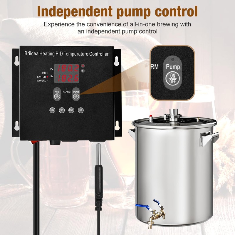 Briidea Heating PID Temperature Controller, -40℉~302℉/-40℃~150℃, Independent Pump Control, Pre-Wired