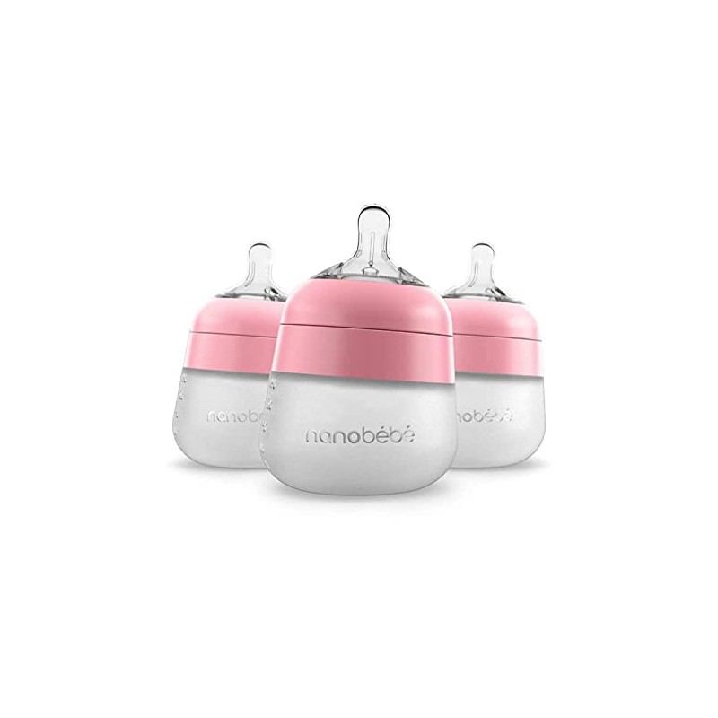 Nanobébé, Biberón de Silicón, 150 ml./ 5Oz. 3Pack Color Rosa