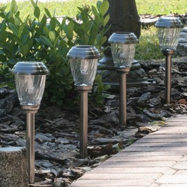 Smart Solar 3426WRM6-HP Charleston 6-Pack Solar Lights, Heritage Pewter, Stainless Steel, with Electroplated Pewter Finish and Real Glass Shade and Energy Saving White LED in Each Light