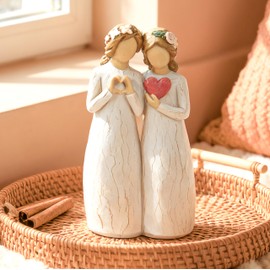 Dekismeos Sister Figurine with Heart, Two Sisters Resin Sculpture as Gift for Sister