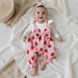 ZZLBUF Newborn Infant Baby Girl Clothes Fall Winter Long Sleeve Romper Corduroy Floral Bow One Piece Jumpsuit Cute Outfits (Strawberry Pink, 0-3 Months)