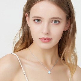 PYTALI Treadrop Moonstone Necklaces S925 Sterling Silver Treadrop Moonstone Pendant Necklaces for Women Her