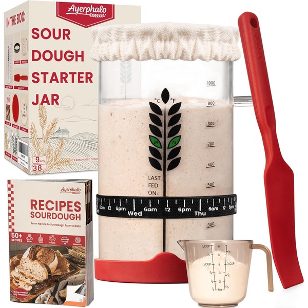 Sourdough Starter Kit 38Oz Cookbook Measuring Cup Spatula Wide Mouth