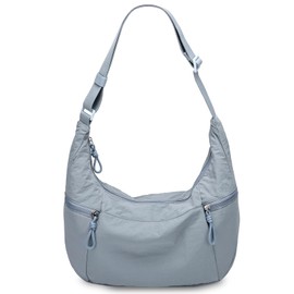 VASCHY Crossbody Crescent Bag for Women, Casual Lightweight Nylon Medium Slouchy Hobo Bags Purses for Travel/Gym/Work/College Light Blue