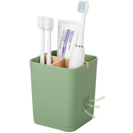 Electric Toothbrush Holder 3 Slots Tooth Brushing Holder with Bamboo Dividers for Bathrooms, Plastic Toothbrush and Toothpaste Organizer for Shower, Countertop, Vanity, Green