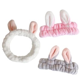 Angelkiss Makeup Headband Hair Band Face Wash Headband Soft Elastic Coral Fleece Cute Rabbit Ears Hair Accessories Comfortable Wide Elastic Funny Hair Band 1 Piece (Grey)