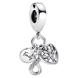Family Infinity Triple Charm 925 Sterling Silver Pendant,Jewelry Beads Gifts for Women Bracelet&Necklace