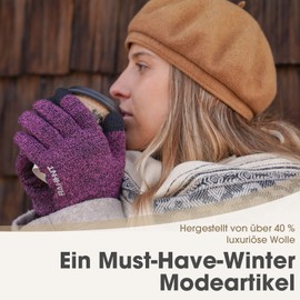 Rahhint Winter Gloves Men Women Touchscreen Thermal Gloves Warm Wool Knitted Gloves with Fleece Lining, Black + Pink