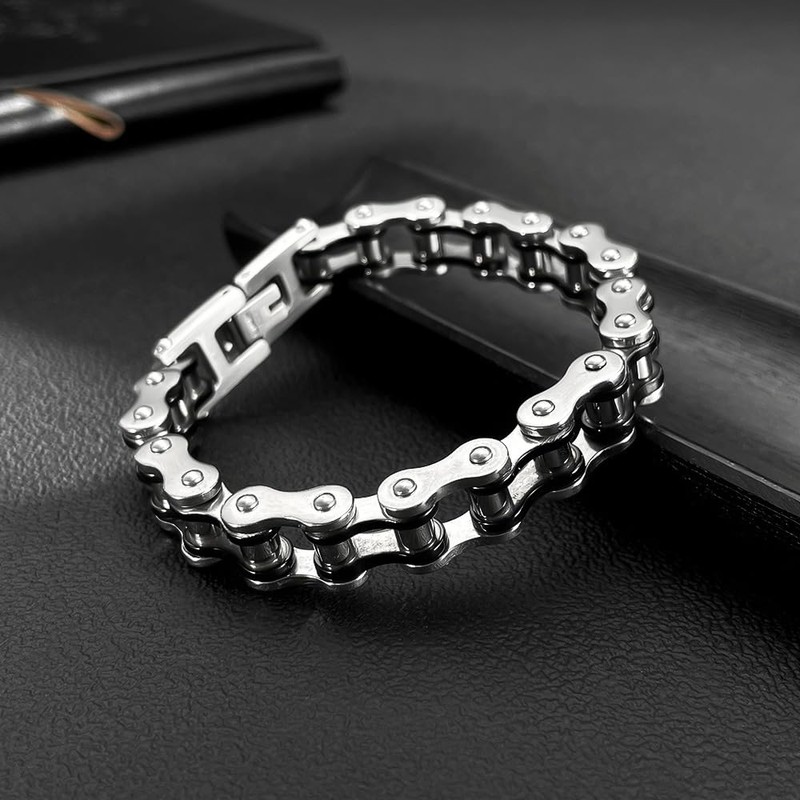 SeiMios Men's Bracelet Stainless Steel Motorcycle Bike Chain Bracelet Polished