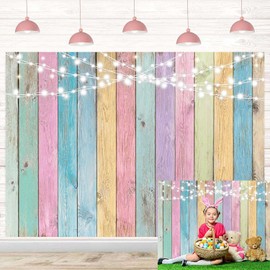 Colorful Wood Backdrop Easter Backdrop for Photography Pastel Rustic Background Easter Banner Baby Shower Birthday Party Decor Girl Boy Kids Photo Studio Props (8x6FT)
