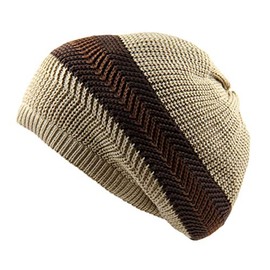 RW Knitted Slochy Cotton Classic Rasta Beanie (Khaki/Brown)