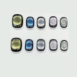 MIXNEX Metallic Candy Cat Eye Press On Nails – Ultra Sparkling Magnetic False Nails – Glossy Chrome Stick-On Nail Tips – Ready to Wear Glitter Manicure for Women(Candy Chrome Press, Medium)