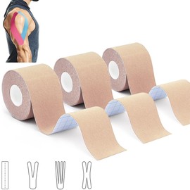 3 Rolls Kinesiology Tape (5 m x 5 cm), Professional Kinesiotapes Physio Tape Sport Tape Set, Waterproof & Skin-Friendly Kinesiotape, for Muscle Support, Knee Pain, Elbow and Shoulder