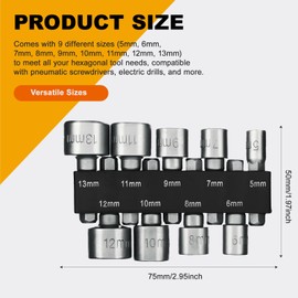 Pence & Moon Collective 9-Piece Hex Drill Bit Set - Magnetic Nut Driver with 5-13mm Sizes for Electric/Manual Screwdrivers