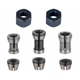 6 PCS Steel Router Collet Chuck Carbon Steel Woodworking Milling Chuck Adapter Router Bit Collet with Milling Machine, Engraving Trimming Wood Cutter, Router 6mm 6.35mm 8mm, with 2 PCS Nuts