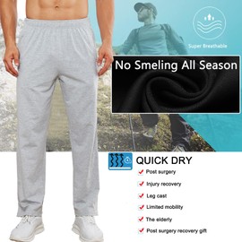Deyeek Men's Tear Away Pants 2 Side Snap Open Bottom Sweatpants Loose Fit Casual Post Surgery Pants with Pockets Light Grey