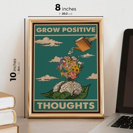 LOLUIS Mental Health Gifts, Vintage Positive Affirmations Artwork Poster Aesthetic Decorations (Unframed 8"x10", Grow Positive Thoughts)