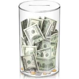 Adults Piggy Bank, Acrylic Clear Piggy Bank for Adults/Kids Must Break to Open, Unopenable Acrylic Savings jar, Size 10" H x 6" Diameter(Large) - Colour: Clear-cylinder, Size: Medium