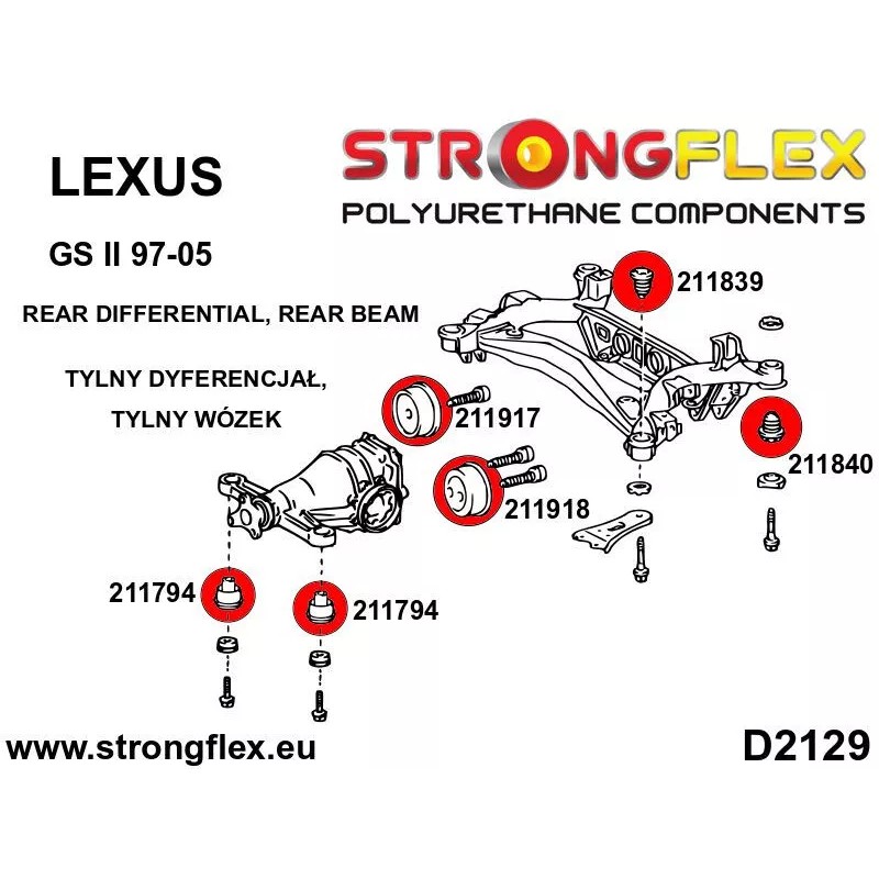 Strongflex PU Rear Differential Rear Bushing 211918B fits Lexus GS300
