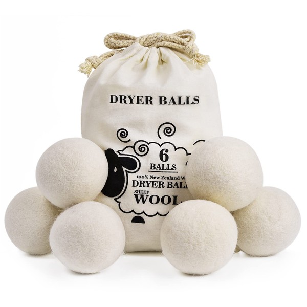 Sopito Dryer Balls, Pack of 6 Wool Dryer Balls for Tumble Dryers, 2.8 inches/7 cm, Non-Toxic, 100% Chemical-Free, Reusable, Natural Premium Fabric Softener