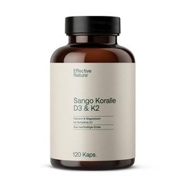 effective nature Sango Sea Coral + Vitamin D3 & K2-120 Capsules - With Calcium & Magnesium in Optimal Ratio 2:1 - High Dose & Vegan - Dietary Supplement for Bone & Acid-Base Household