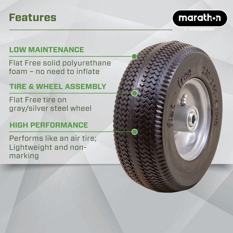 Marathon 00090 Flat-Free 2.80/2.50-4 Tire and Wheel Assembly, 3” Centered