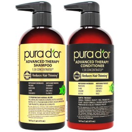 PURA D'OR Advanced Therapy Biotin Shampoo & Conditioner Hair Care Set For Hair Thinning, CLINICALLY TESTED Effective Results, Herbal Hair Thickening Products For Women & Men, 16oz x2